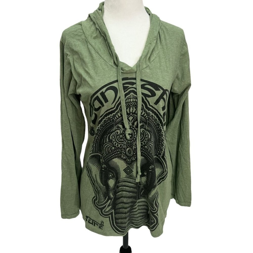 𝅺100% Cotton Thailand Green Elephant Long Sleeve Top Size M